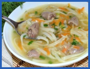 Рисовая лапша с куриными сердечками и овощами 1 Суп - первое блюдо