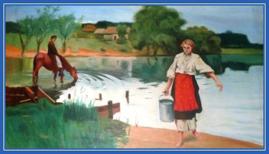 Девушка, река, крестьянка