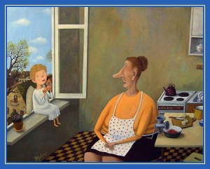 Бабушка, внук, дитя, кухня