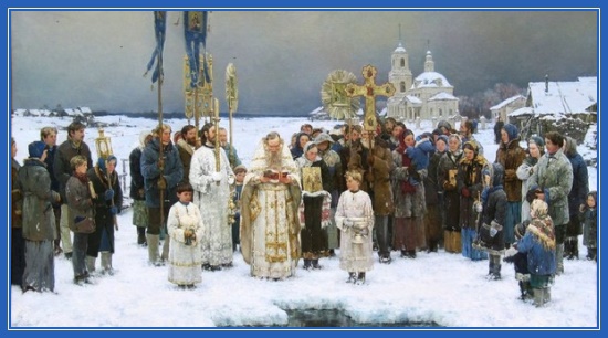 Крестный ход, Иордань, зима, освящение воды, Русь