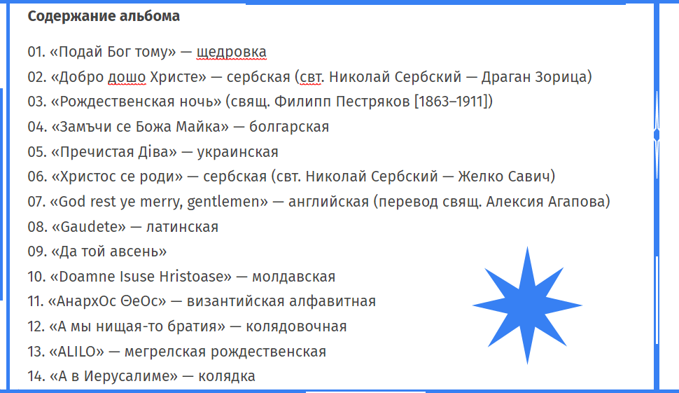 Рождественские песни и колядки 3 Содержание альбома Рождество ансамбля Ихтис