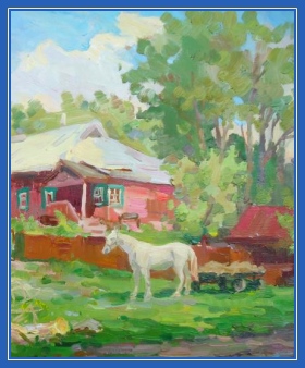Конь, лошадь, картина, двор