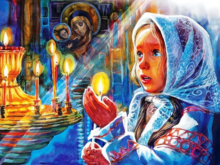 Девочка в храме. Детская молитва