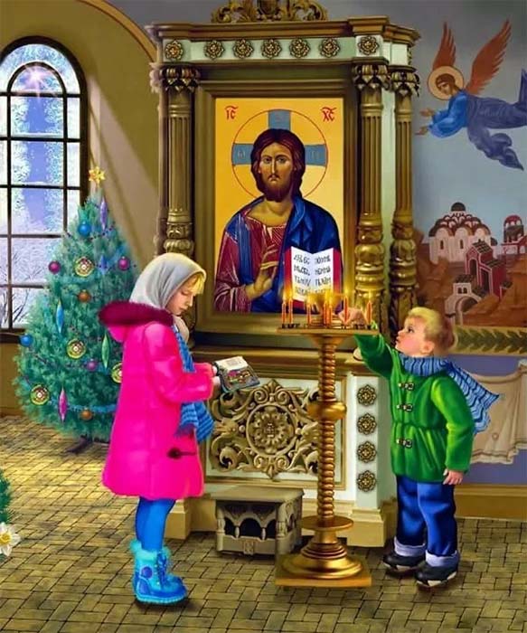 Дети в храме. Елочка