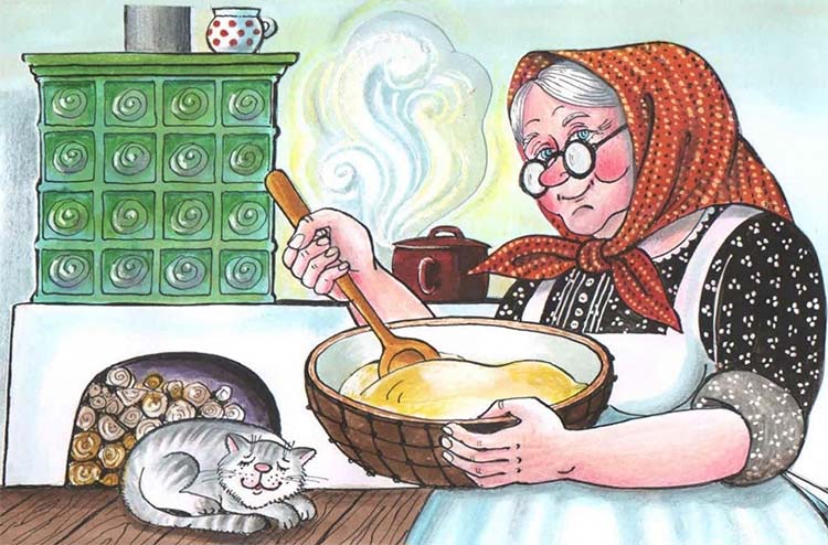 Бабушка замешивает тесто