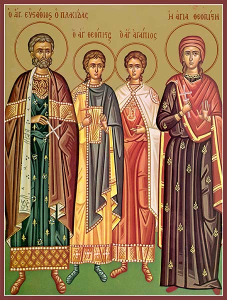 Великомученик Евстафий Плакида, жена его мученица Феопистия и чада их мученики Агапий и Феопист