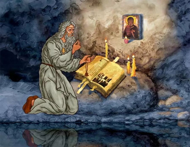 Молится на коленях