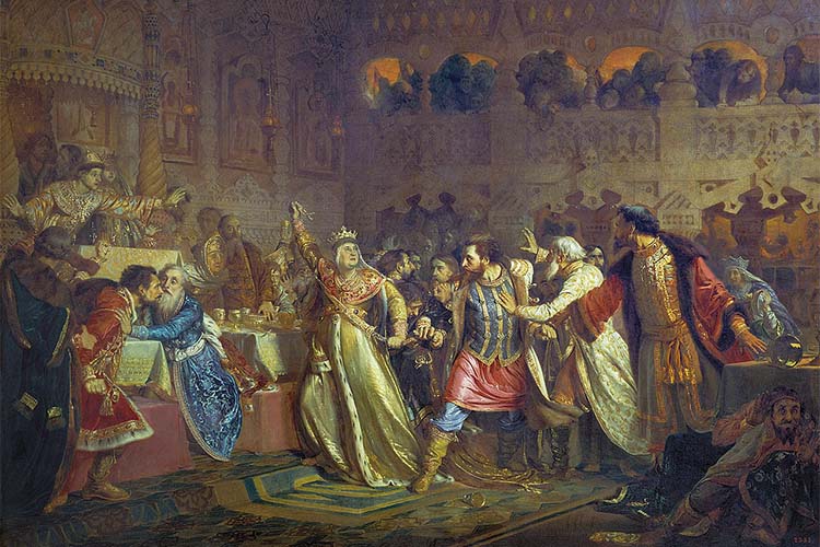 «Великая княгиня Софья Витовтовна, срывающая пояс с Василия Косого на свадьбе Василия Темного»