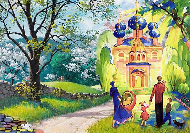 Семейная молитва 2 Семья идет в храм