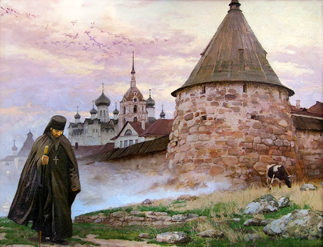 Монах у стен монастыря
