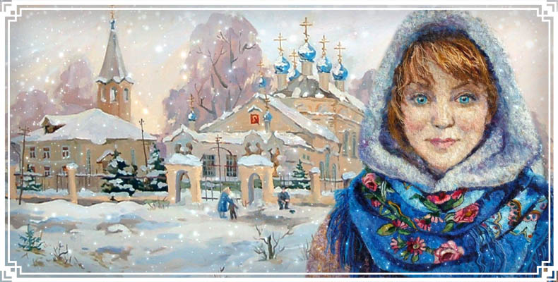 Женщина возле храма зимой