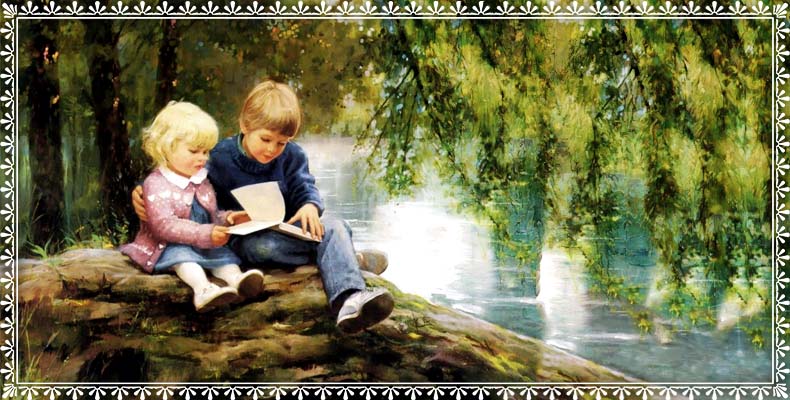 Дети с книгой у реки