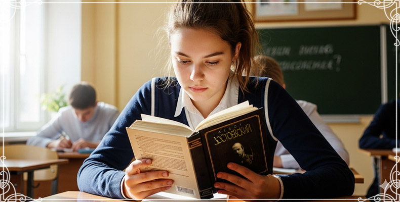 Ученица читает книгу